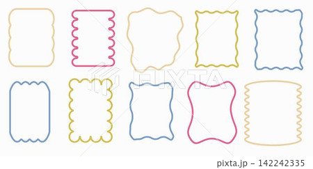 Set of pastel free line form , zig zag frame, groovy graphic design border, vector line element, modern rough style 142242335