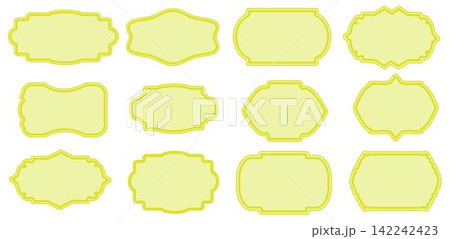 Set of vector designs with blank space. Elegant vintage labels with ornate frames in beige and yellow color. Classic tags with decorative border for handmade branding and natural, organic packaging. 142242423