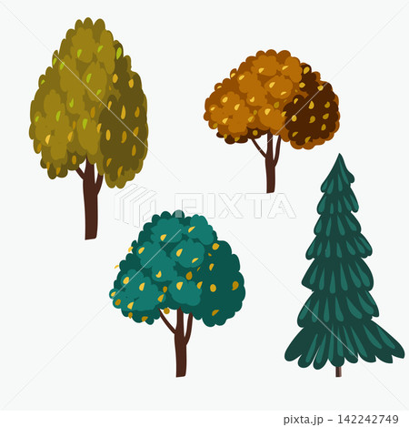 SEt of autumn trees isolated, decor element, flat vector style SEt of autumn trees isolated, decor element, flat vector style 142242749