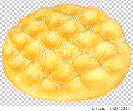 Simple illustration of a melon bread, oil pastel painting. 142242830