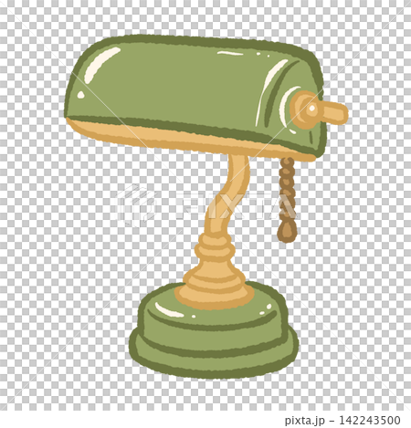 Cute vintage green bankers desk lamp with warm golden stand and pull chain cozy cottagecore library reading room illustration Cute vintage green bankers desk lamp with warm golden stand and pull chain cozy cottagecore library reading room illustration 142243500