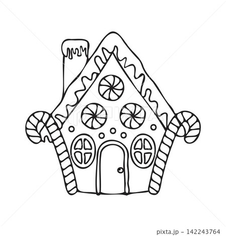 Gingerbread house shaped gingerbread cookies with decorations. Christmas sweets and treats. Vector illustration Gingerbread house shaped gingerbread cookies with decorations. Christmas sweets and treats. Vector illustration 142243764