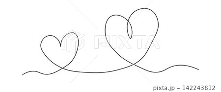 One Continuous line drawing of two hearts. Romantic symbols in simple linear style. Minimalist Doodle.isolated on white background. Vector illustration One Continuous line drawing of two hearts. Romantic symbols in simple linear style. Minimalist Doodle.isolated on white background. Vector illustration 142243812