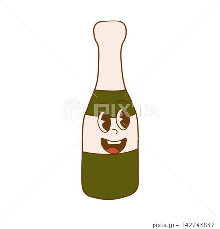 Retro style Champagne bottle. Groovy retro Champagne bottle. Isolated on white background Retro style Champagne bottle. Groovy retro Champagne bottle. Isolated on white background 142243837