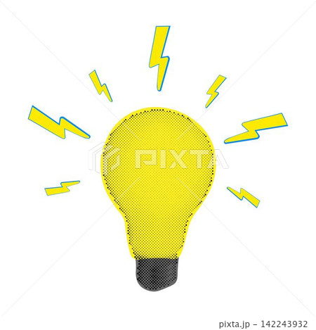 Trendy halftone collage lightbulb. Business idea and solutions. Smart thinking 142243932
