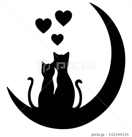 two cats silhouettes in love sitting on the moon two cats silhouettes in love sitting on the moon 142244133