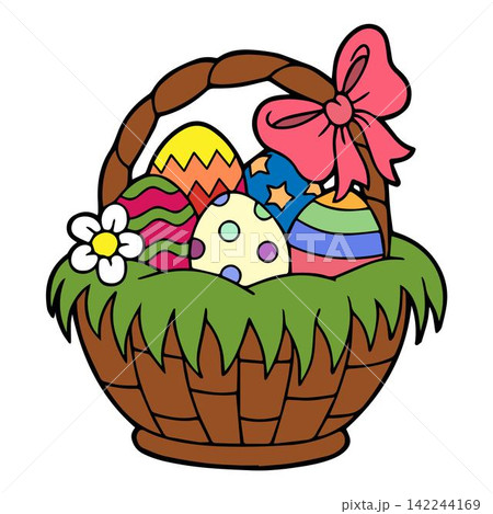 Basket with Easter eggs isolated on a white background 142244169