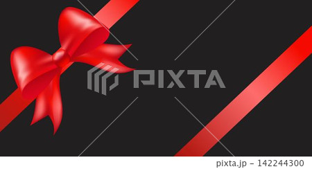 Shiny red color satin ribbon on black background Shiny red color satin ribbon on black background 142244300