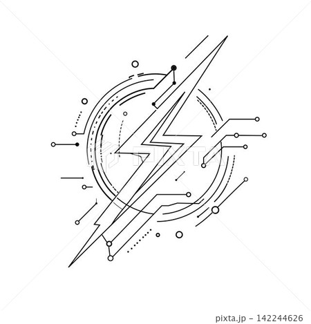Abstract Geometric Lightning Bolt and Tech Circuit Line Art Symbol on White Background Abstract Geometric Lightning Bolt and Tech Circuit Line Art Symbol on White Background 142244626