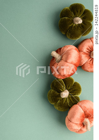 Decorative Velvet Pumpkins Arrangement Celebrating Autumn Harvest and Cozy Home Decor Accents 142244819