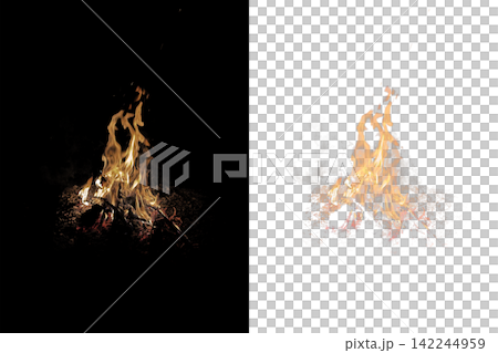Vibrant realistic fire flame with glowing sparks burning against transparent alpha grid background, concept of dangerous heat energy and graphic design overlay Vibrant realistic fire flame with glowing sparks burning against transparent alpha grid background, concept of dangerous heat energy and graphic design overlay 142244959
