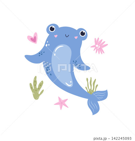 Cute cartoon hammerhead shark, minimalist flat design illustration Cute cartoon hammerhead shark, minimalist flat design illustration 142245093