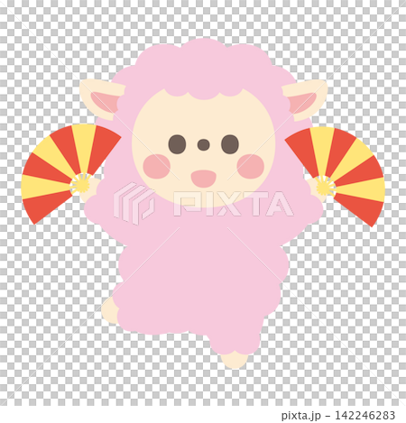Cute sheep character illustration material holding a fan Cute sheep character illustration material holding a fan 142246283