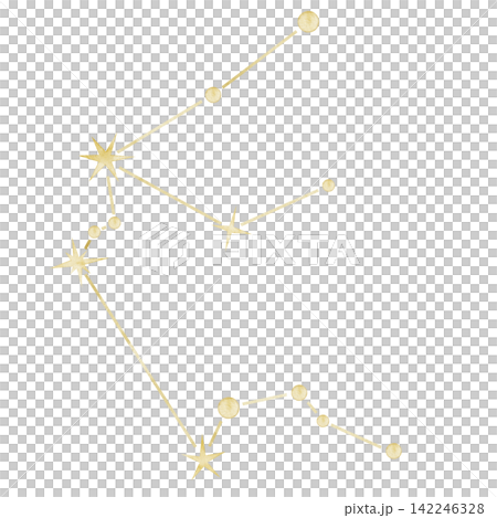 Aquarius watercolor constellation illustration on isolated background. Golden zodiac star map for astrology, horoscope, nursery decor, celestial collections and fantasy designs. 142246328