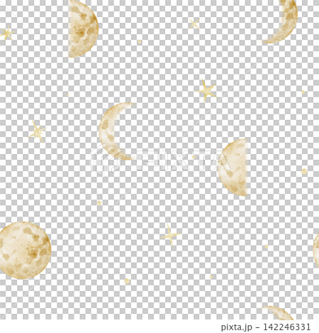Moon phases seamless watercolor pattern isolated on background. Celestial repeat with Crescent, full moon and stars for nursery textiles, fabric, wallpaper and wrapping paper. Baby design for bedtime. Moon phases seamless watercolor pattern isolated on background. Celestial repeat with Crescent, full moon and stars for nursery textiles, fabric, wallpaper and wrapping paper. Baby design for bedtime. 142246331