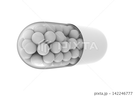White medical capsule pill with granules 3D render isolated background 142246777