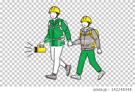 Parents and children evacuating during a disaster 142248348