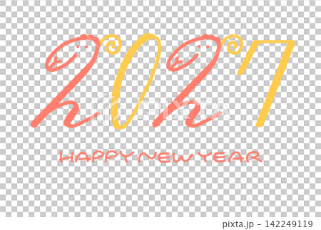 可愛的新年賀卡,以綿羊和2027年數字標誌為特色。羊年。新年設計。 可愛的新年賀卡,以綿羊和2027年數字標誌為特色。羊年。新年設計。 142249119