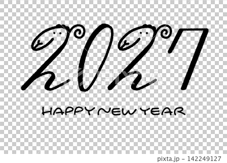 A cute New Year's card featuring a sheep and a number in the 2027 logo. Year of the Sheep. Monochrome. New Year's theme. A cute New Year's card featuring a sheep and a number in the 2027 logo. Year of the Sheep. Monochrome. New Year's theme. 142249127