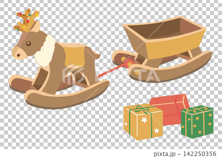 ロッキングトナカイと積み木型プレゼントのクリスマスイラストセット 142250356