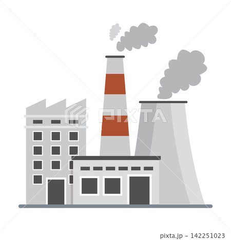 Industrial Factory with Smokestacks and Air Pollution Emissions Illustration Industrial Factory with Smokestacks and Air Pollution Emissions Illustration 142251023