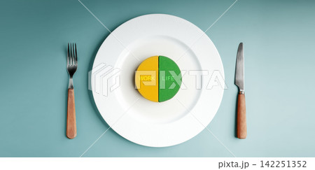 White plate divides WORK and LIFE into two colored halves, symbolizing balance, priorities, time managemen White plate divides WORK and LIFE into two colored halves, symbolizing balance, priorities, time managemen 142251352