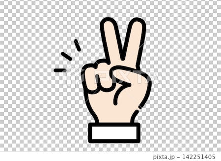 A color icon illustration of a hand making a peace sign, with sleeves. A color icon illustration of a hand making a peace sign, with sleeves. 142251405