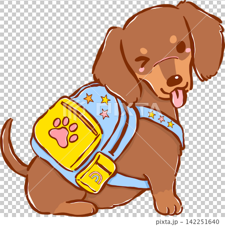 Cute Dachshund Back to School Dog with Backpack Cartoon Hand Drawn Cute Dachshund Back to School Dog with Backpack Cartoon Hand Drawn 142251640