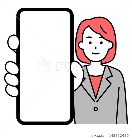 スマホの画面を大きく見せるスーツの女性 スマホの画面を大きく見せるスーツの女性 142252426