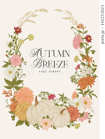 Oval botanical frame with pumpkins 142253021