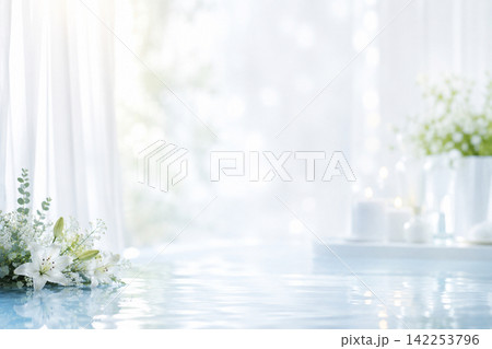 「素材背景」白リリー水面02 「素材背景」白リリー水面02 142253796