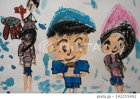 子供が描いた夏祭りの絵 子供が描いた夏祭りの絵 142255492