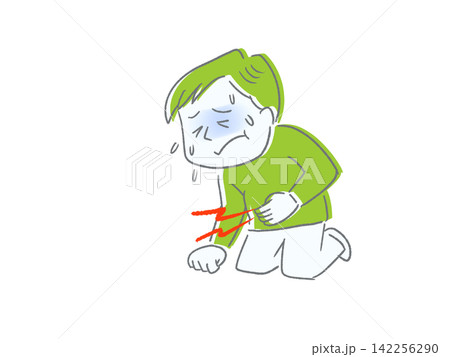 体調不良の男性シンプルなイラスト、腹痛 体調不良の男性シンプルなイラスト、腹痛 142256290