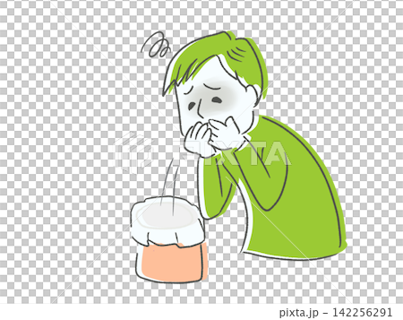 A simple illustration of a man feeling unwell, nauseous. 142256291