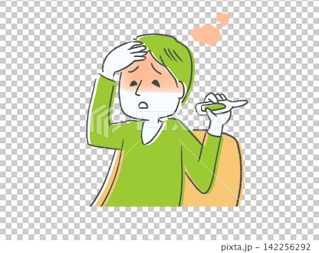 一幅簡單的插圖,描繪了一個發燒、身體不適的男人。 一幅簡單的插圖,描繪了一個發燒、身體不適的男人。 142256292