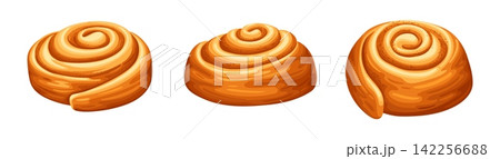 Cinnamon rolls, danish buns, sweet sugar pastry swirls, cookies or bread snails, bakery food set. Cartoon cinnamon sugar rolls of swedish kanelbullar, danish kanelsnegle and french toast buns 142256688