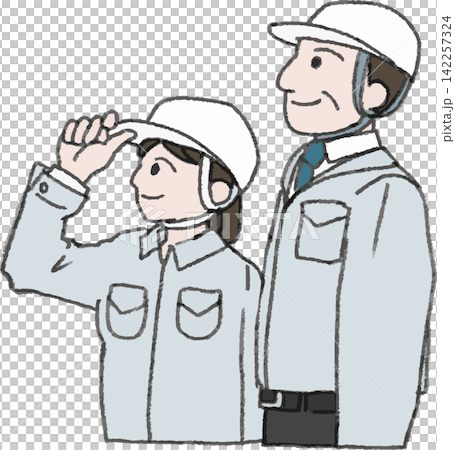 一位身穿工作服的男士和一位面向左側的女工的插圖(女性賦權、激勵、面向左側、彩色、向量圖) 一位身穿工作服的男士和一位面向左側的女工的插圖(女性賦權、激勵、面向左側、彩色、向量圖) 142257324
