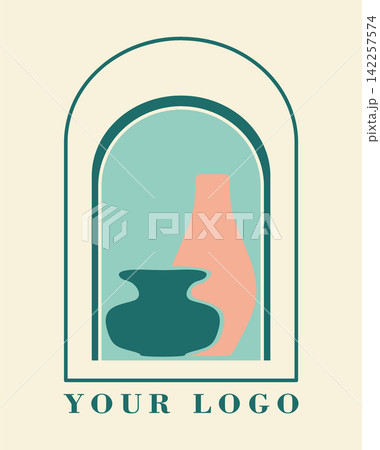 Simple artistic logo for a pottery craft creation. Vase architecture brand 142257574