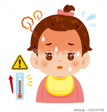熱がある女の子の赤ちゃん 上半身イラスト 熱がある女の子の赤ちゃん 上半身イラスト 142257785