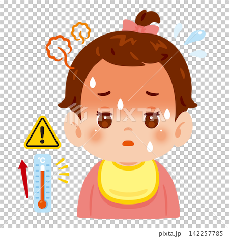 熱がある女の子の赤ちゃん 上半身イラスト 熱がある女の子の赤ちゃん 上半身イラスト 142257785