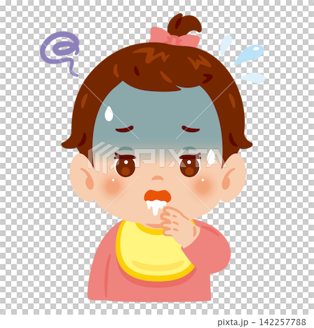 女嬰吐奶的插圖(上身) 女嬰吐奶的插圖(上身) 142257788