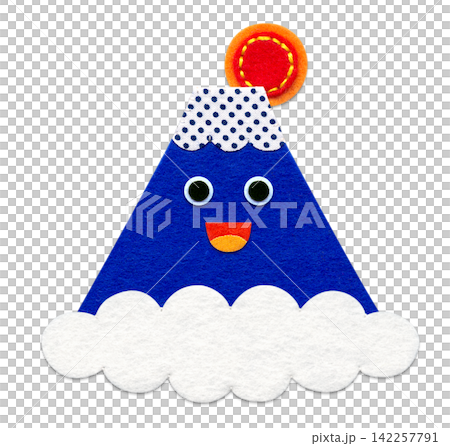 レトロポップ富士山 かわいいキャラクターと日の出のアップリケイラスト レトロポップ富士山 かわいいキャラクターと日の出のアップリケイラスト 142257791