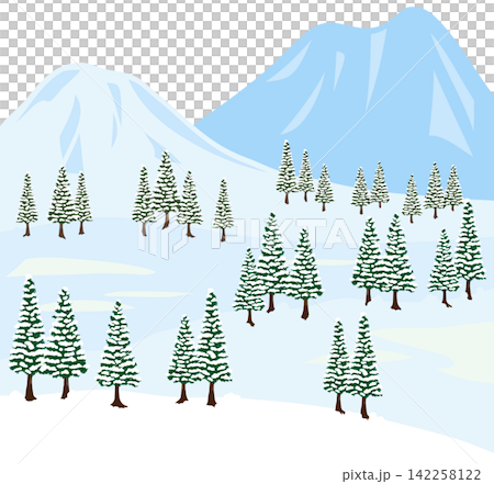 Snow-covered mountains and a landscape of coniferous forests Snow-covered mountains and a landscape of coniferous forests 142258122