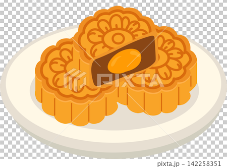 Mooncake with salted egg yolk traditional Chinese pastry for mid autumn festival food illustration Mooncake with salted egg yolk traditional Chinese pastry for mid autumn festival food illustration 142258351