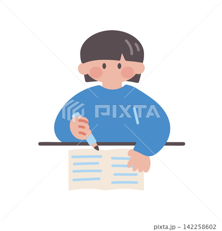 勉強作業している女性イラスト人物 勉強作業している女性イラスト人物 142258602