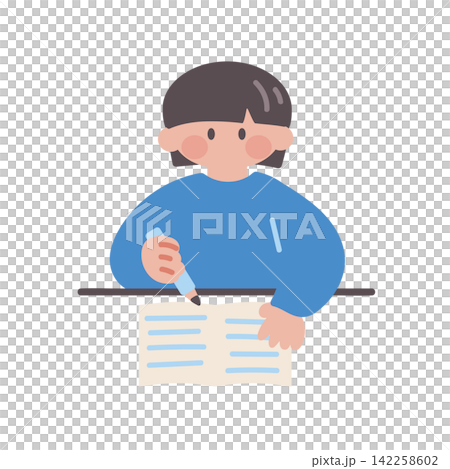 勉強作業している女性イラスト人物 勉強作業している女性イラスト人物 142258602