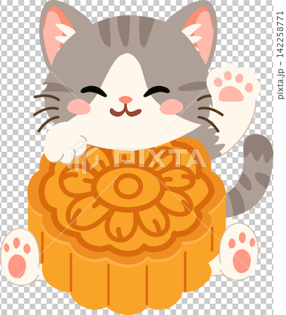 Cute Cat With Mooncake Mid Autumn Festival Chinese Culture Kawaii Character Illustration Cute Cat With Mooncake Mid Autumn Festival Chinese Culture Kawaii Character Illustration 142258771