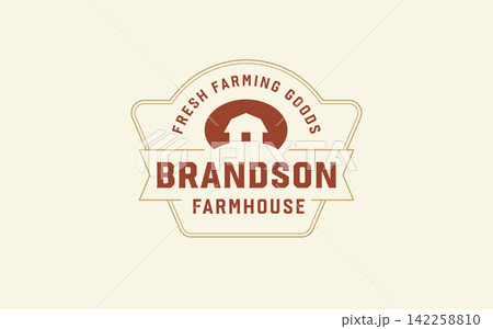 Vintage Farmhouse Agriculture Badge Vector Logo For Organic Local Food Market Branding Vintage Farmhouse Agriculture Badge Vector Logo For Organic Local Food Market Branding 142258810