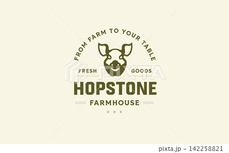 Vintage Pig Farm Logo Vector Retro Pork Butcher Emblem Badge Farmhouse Branding Design Vintage Pig Farm Logo Vector Retro Pork Butcher Emblem Badge Farmhouse Branding Design 142258821