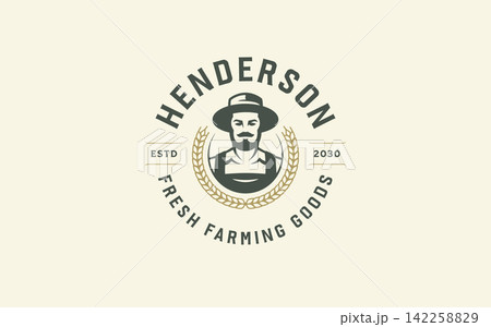 Vintage Farmer Wheat Badge Logo Vector Retro Agriculture Emblem For Organic Food Branding Vintage Farmer Wheat Badge Logo Vector Retro Agriculture Emblem For Organic Food Branding 142258829